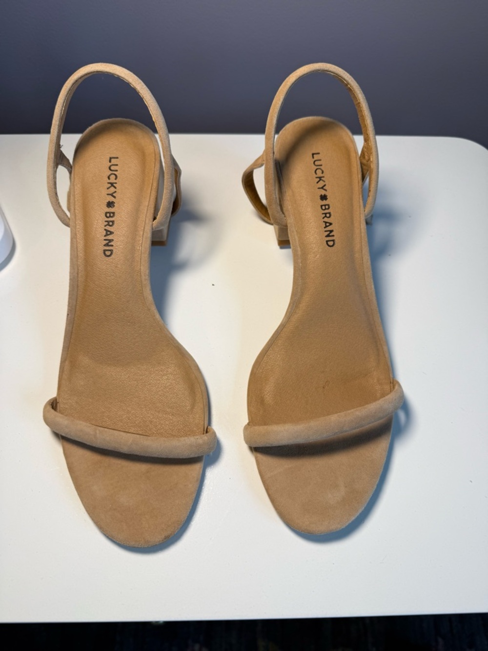 Lucky Brand Women’s Tan Suede Minimalist Slingback Heels. Never worn
